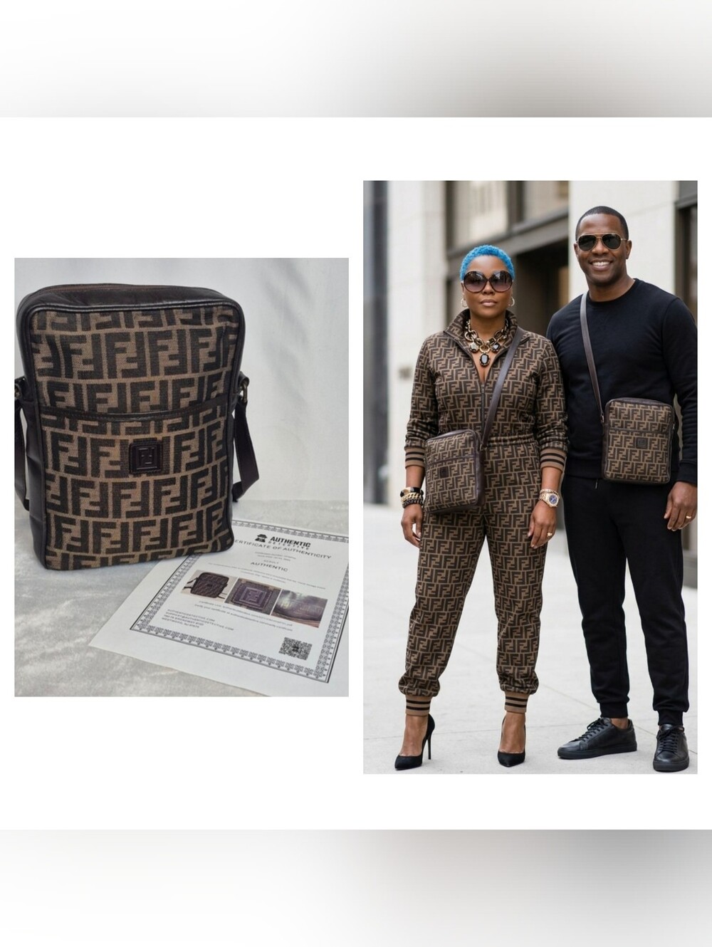 Fendi Vintage Brown Monogram Messenger Bag UNISEX w/Dust Bag & COA